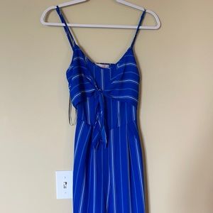 DONATED TOWARDS TORNADO RELIEF Blue and white striped jumpsuit